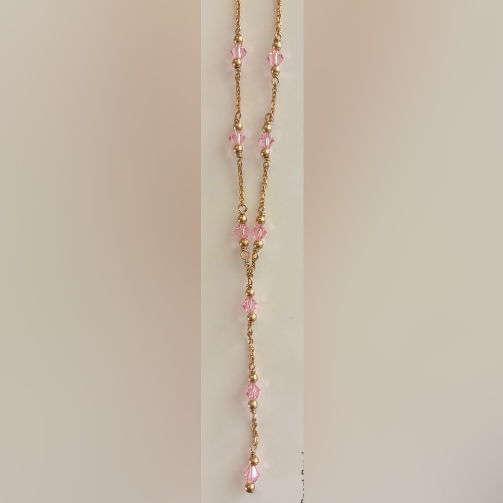 Elegant 14k Gold and Pink Necklace, approximately 11 inches long, like new